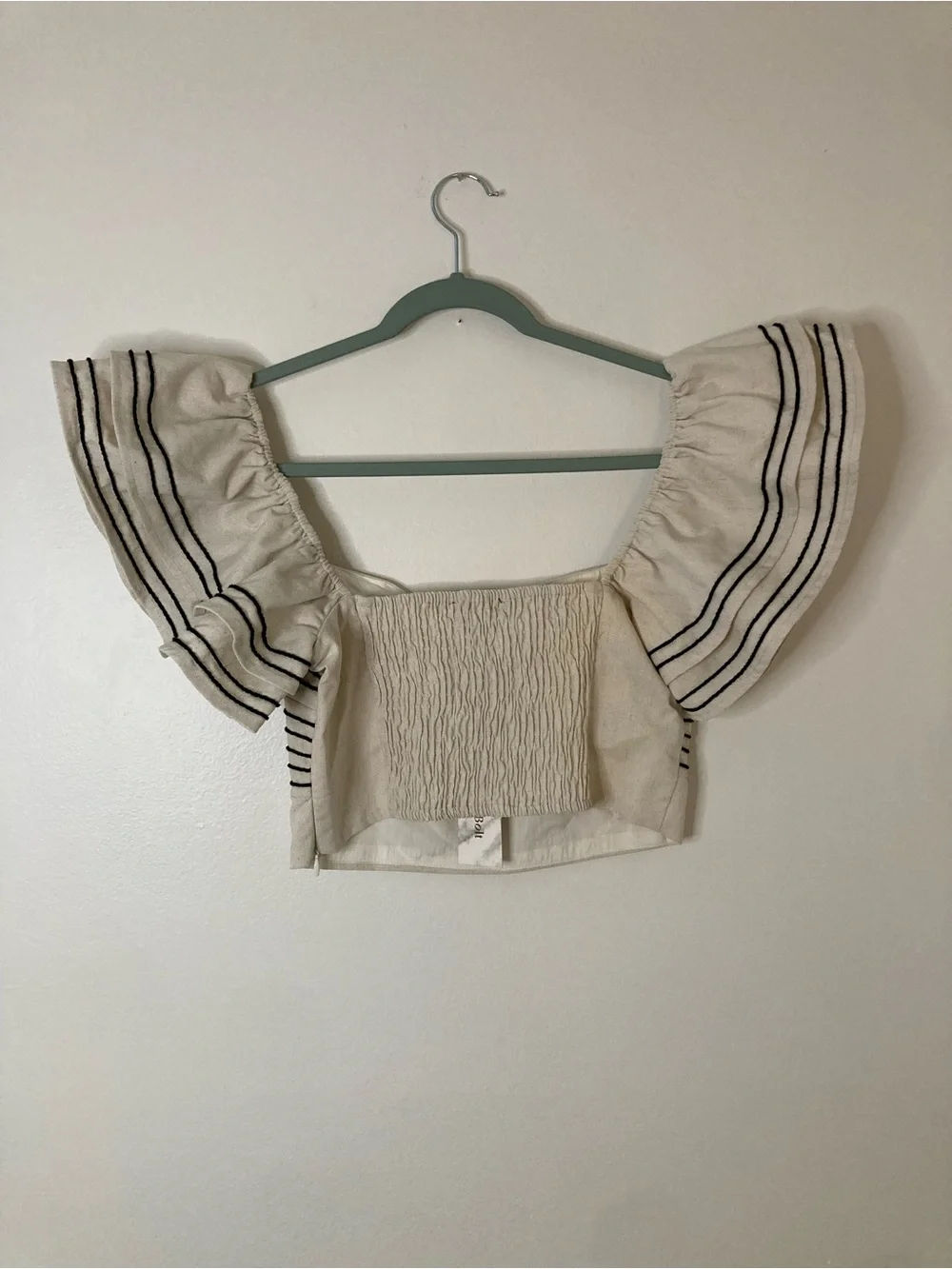 NWT Strut & Bolt Embroidered Ruffle Linen Crop Top M - Picture 3 of 11